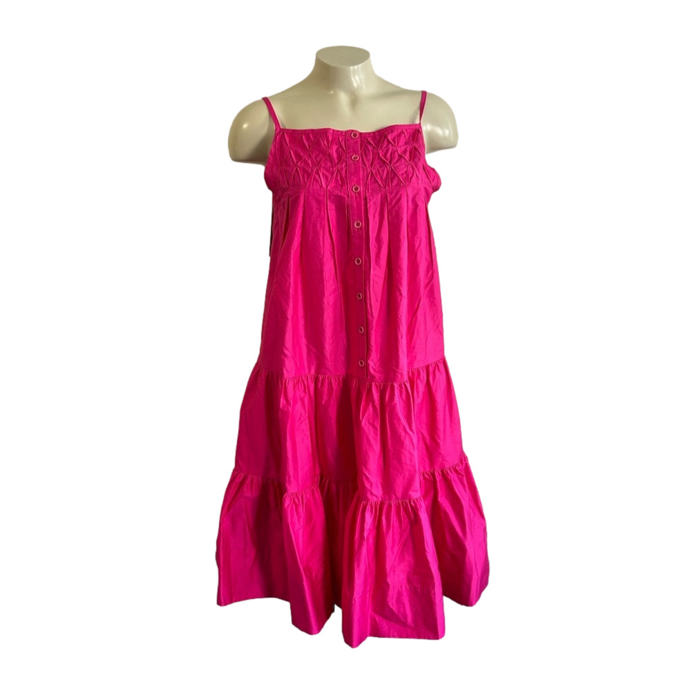 DEVOTION TWINS pink tiered cotton spaghetti stripes LOVE dress SMALL NWT